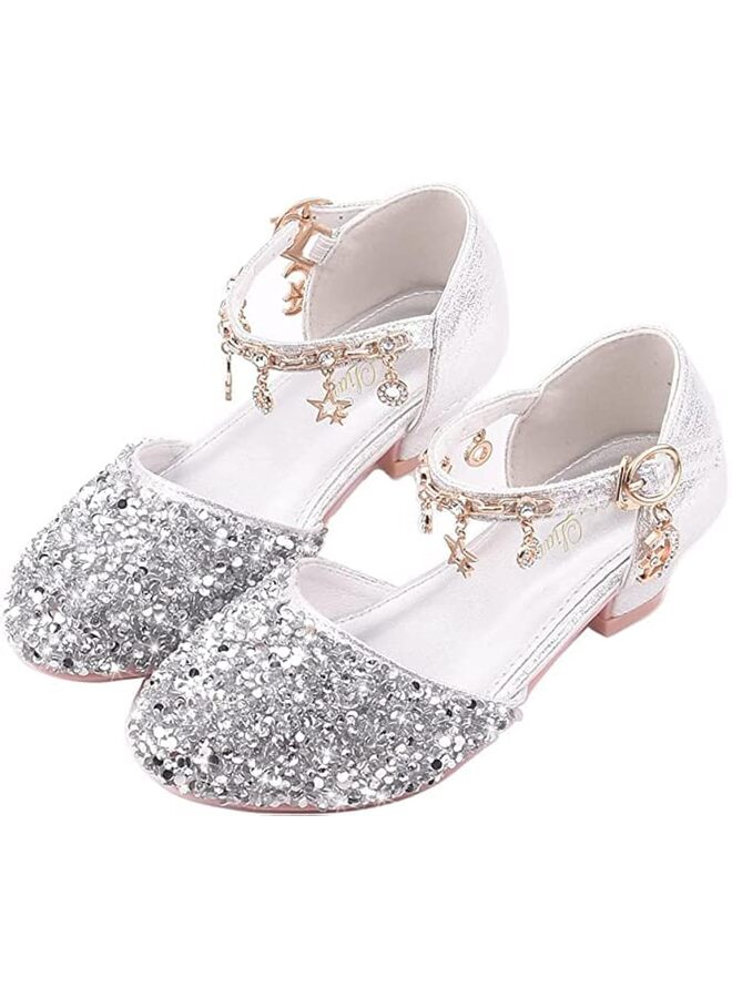 LAMAY Girls Sandals Little Kids Glitter Dress Shoes Low Heel Sequins Princess Sandals Toddler Flower Wedding Party Shoes-27 - Image 1